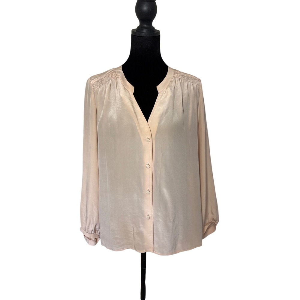 Amanda Uprichard Blush Pink 100% Silk Smocked Shoulder Blouse Small Made in USA